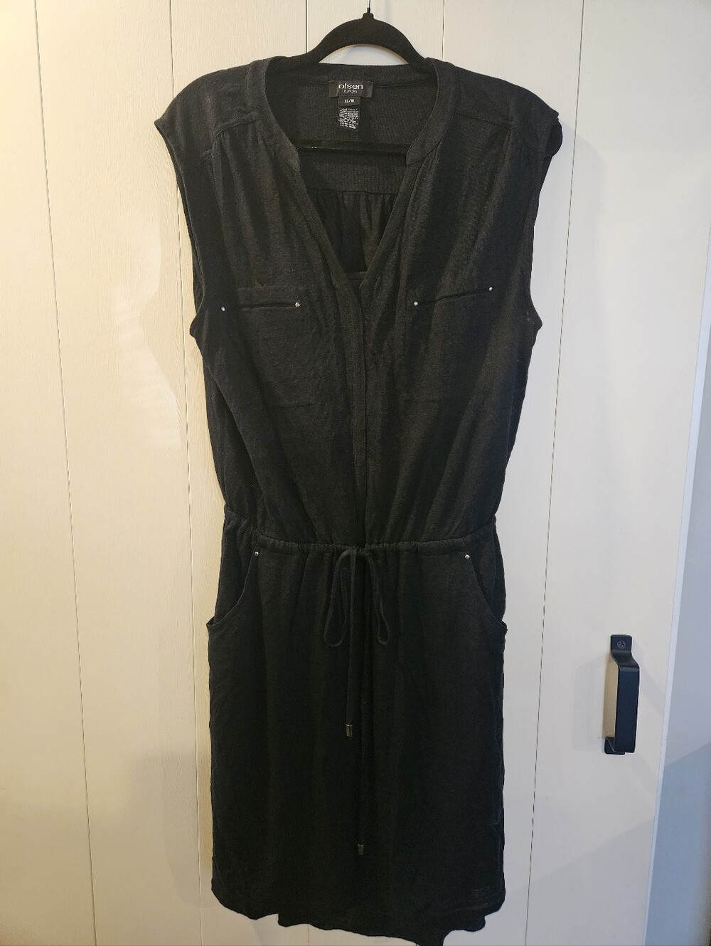 Olsen Europe Black Sleeveless Drawstring Shirt Dress
